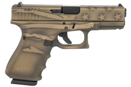 19 GEN4 9MM COMPACT PISTOL WITH COYOTE BATTLE WORN FLAG CERAKOTE FINISH