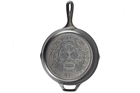 10.25 INCH CAST IRON SKILLET WITH SUGAR SKULL