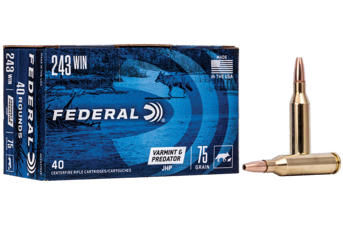 Federal 243 Winchester 75 gr JHP Varmint and Predator 40/Box