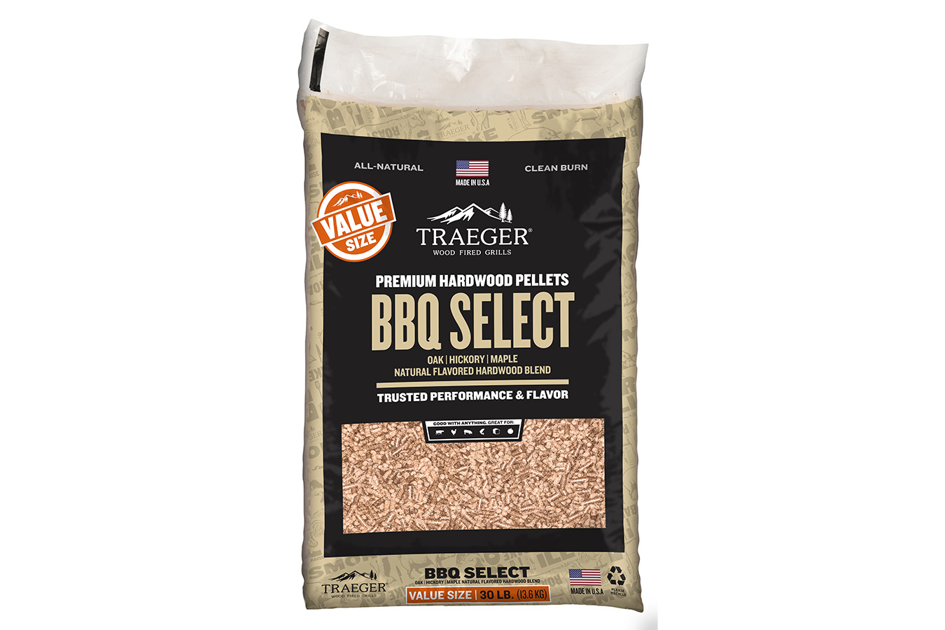 Traeger Grills BBQ Select Hardwood Pellets 30lb Bag