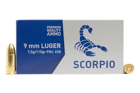 SCORPIO AMMO 9MM 115 GRAIN FULL METAL JACKET 50 ROUND BOX