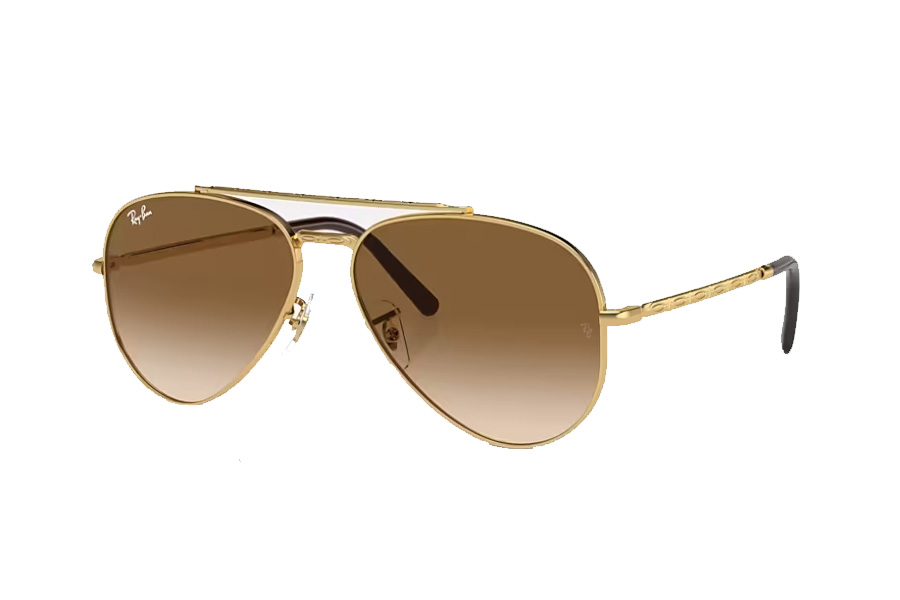 Ray-Ban New Aviator Sunglasses with Gold Frame and Light Brown Lenses