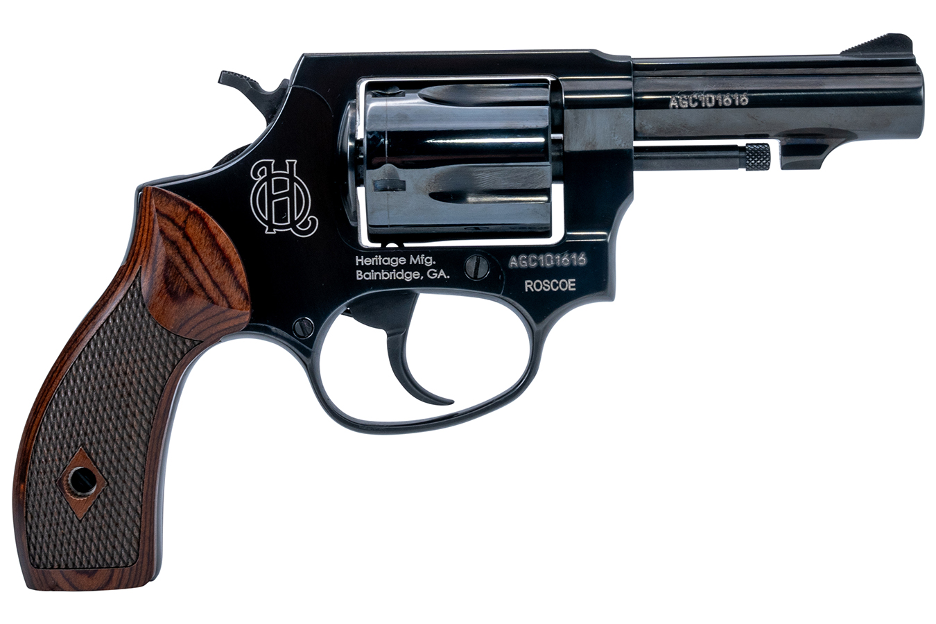 No. 11 Best Selling: HERITAGE HERITAGE ROSCOE 38SPL 3` BARREL 5RNDS BLACK WITH WOOD GRIPS