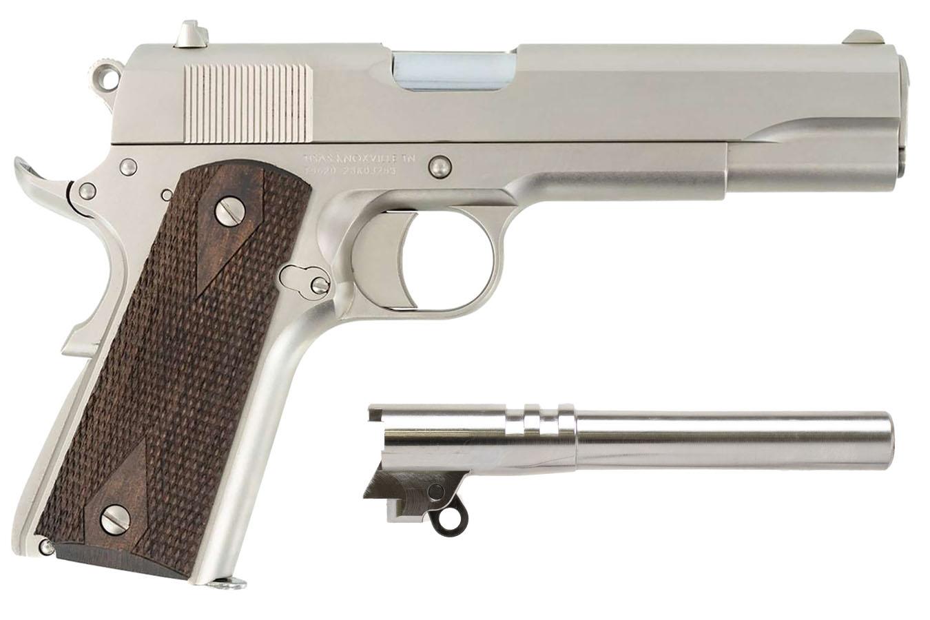 Tisas 1911A1 Stakeout 38 Super/9mm Pistol with Two Barrels and Nickel Finish