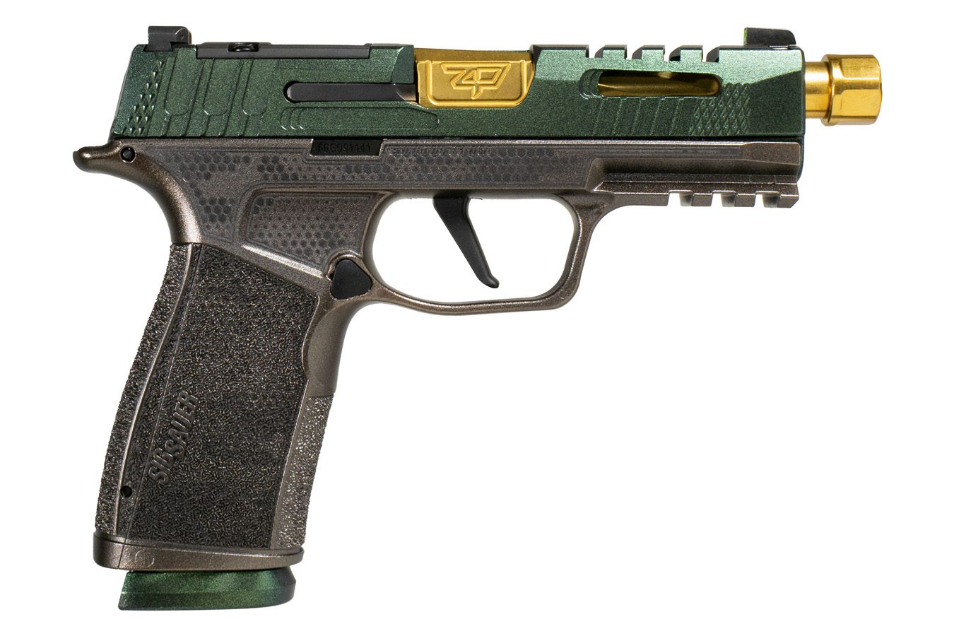 Sig Sauer P365-XMacro 9mm Shark Coast Pistol with Cypress Raptor Finish and Gold Barrel