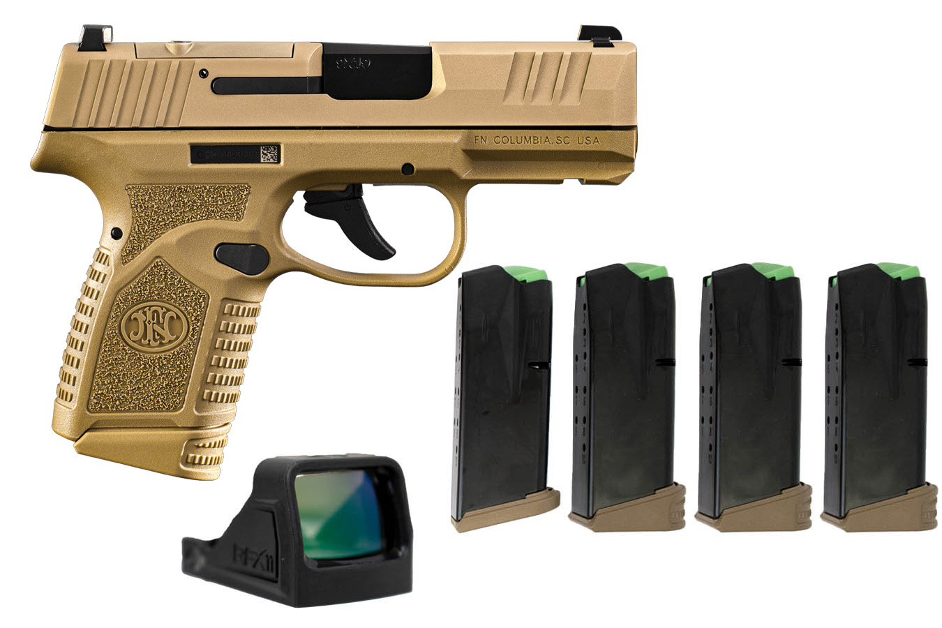 FN Reflex MRD 9mm Optic Ready Pistol with Four 10-Round Magazines and Viridian Gree