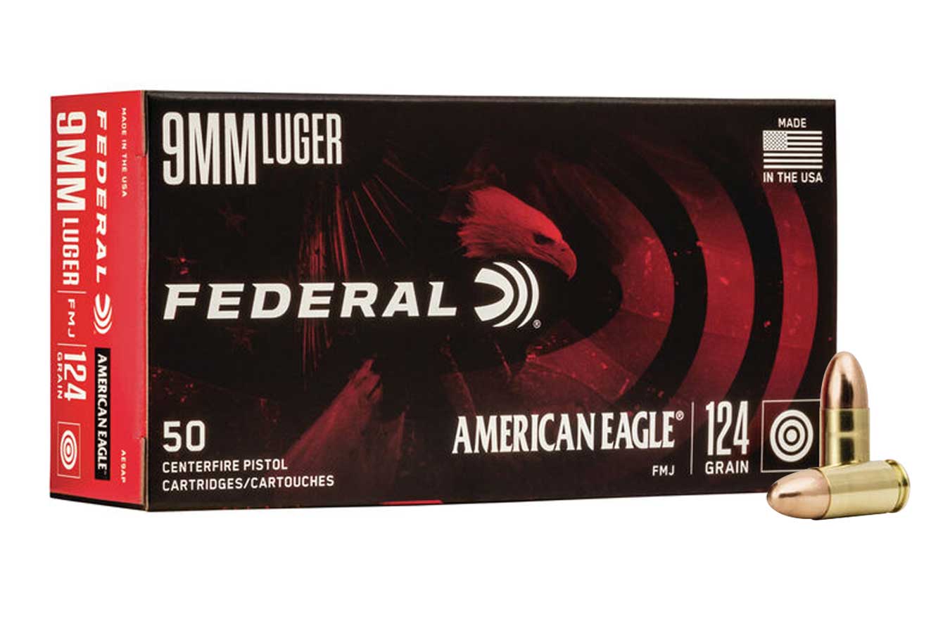 Federal 9mm Luger 124 gr FMJ American Eagle 50/Box