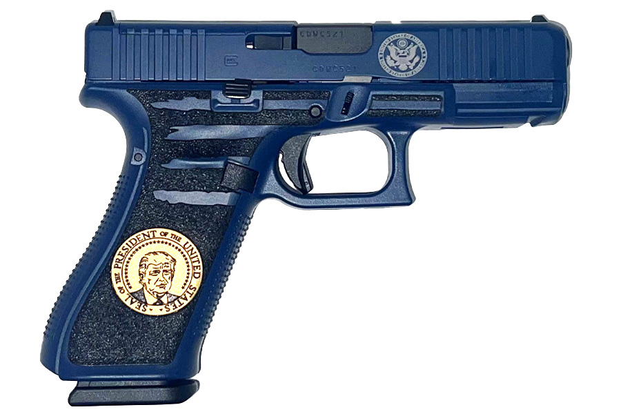 Glock 45 MOS 9mm Custom Trump Edition Pistol with Blue Finish and Presidential Seal