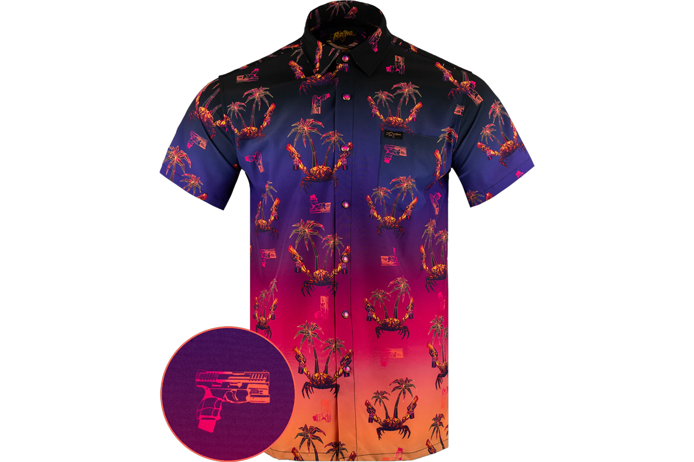 Retro Rifle Synth Crab Button Down (Pearl Snaps) Short Sleeve Shirt