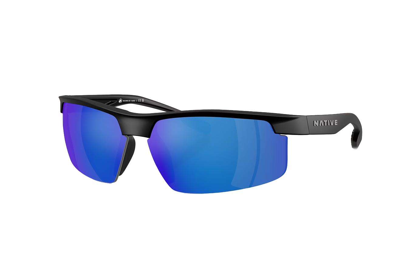 Native Eyewear Ridge-Runner Crest Matte Black Frame with Blue Reflex Polarized Lenses