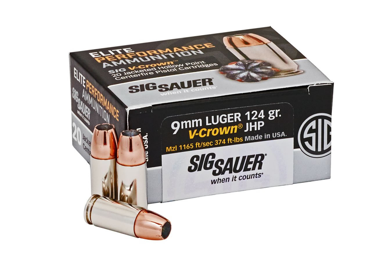 Sig Sauer 9mm Luger 124 gr JHP Elite V-Crown 20/Box