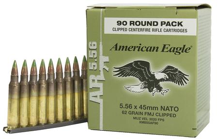 5.56MM NATO 62 GR FMJ BT 90 RD BOX CLIPPED