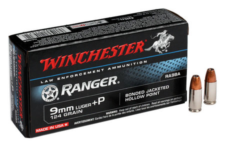 9MM +P 124 GR JHP BONDED RANGER