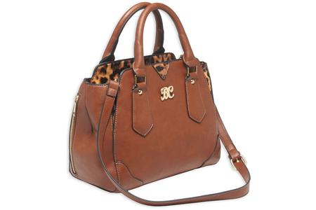 SATCHEL PURSE WITH HOLSTER CHESTNUT LEOPARD TRIM