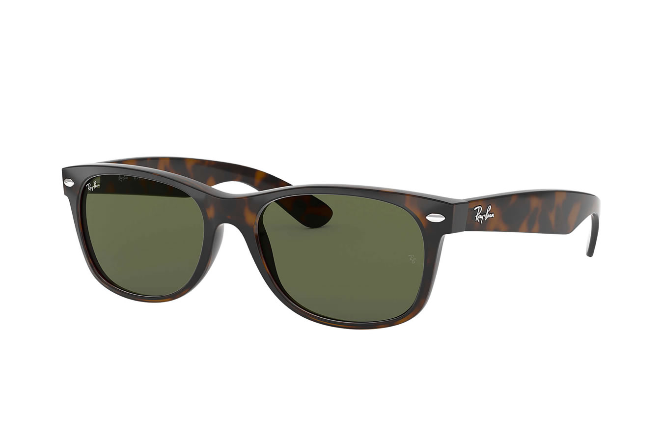 Ray-Ban New Wayfarer Classic Sunglasses with Gloss Tortoise Frame and Classic Green G-15 Lenses