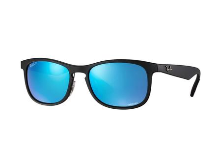 RB4263 WITH CHROMANCE MATTE BLACK FRAME AND POLARIZED BLUE MIRROR CHROMANCE LEN