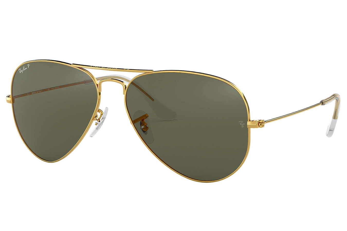 Ray-Ban Aviator Classic Sunglasses with Polished Gold Frames and Crystal Green Polarized Lenses