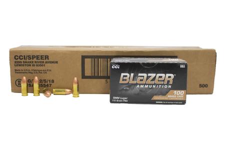 9MM LUGER 115 GR FMJ BLAZER 500 ROUND CASE