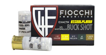 12 GA 2.75 IN 27 PELLET 4 BUCK SHOT EXACTA NICKEL PLATED 10/BOX