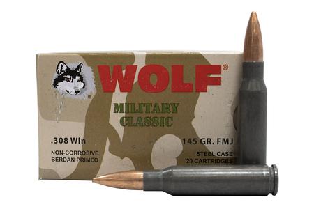 308 WIN 145 GR FMJ STEEL CASE MILITARY CLASSIC 20/BOX