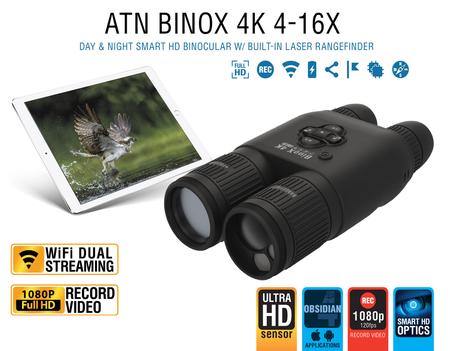 BINOX 4X-16X SMART DAY/NIGHT 4K RESOLUTION BINOCULARS WITH LASER RANGE FINDER