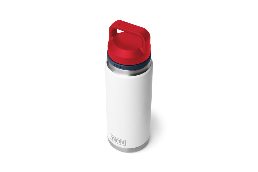 YETI COOLERS Rambler 26 oz Bottle with Chug Cap - White, Navy, Rescue Red