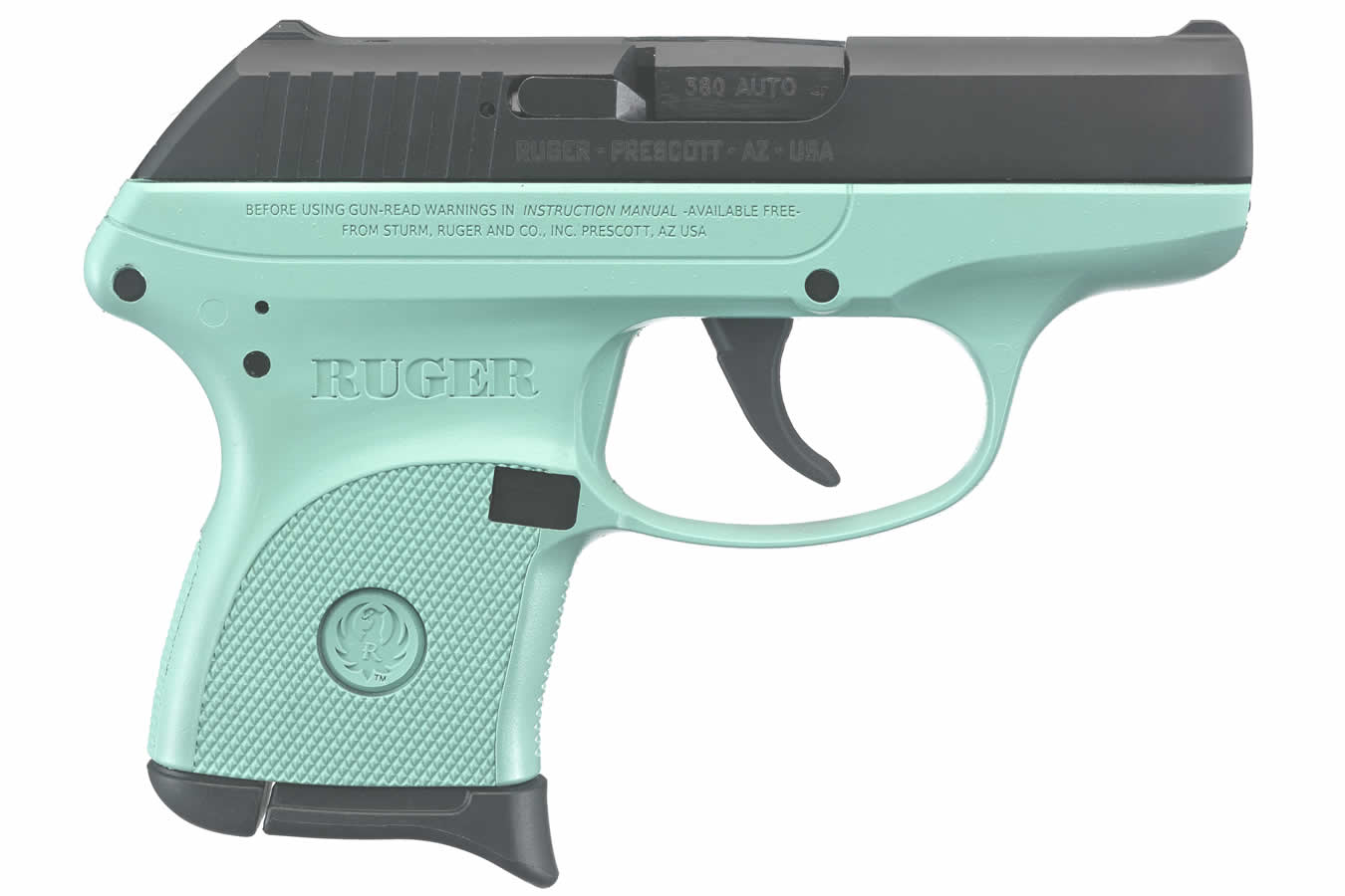 RUGER LCP 380 ACP Centerfire Pistol with Turquoise Cerakote Grip Frame