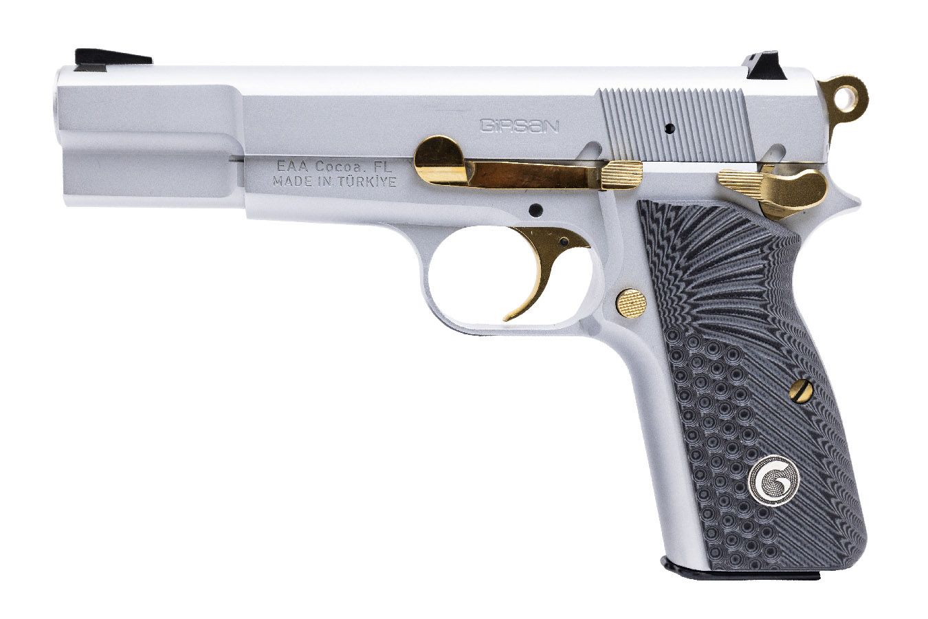 GIRSAN MC P35 9mm Pistol SAO Chrome with Gold Accents