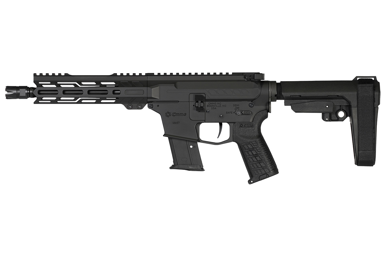 CMMG Banshee MK57 5.7x28mm Pistol with Armor Black Cerakote Finish and CMMG RIPBRACE