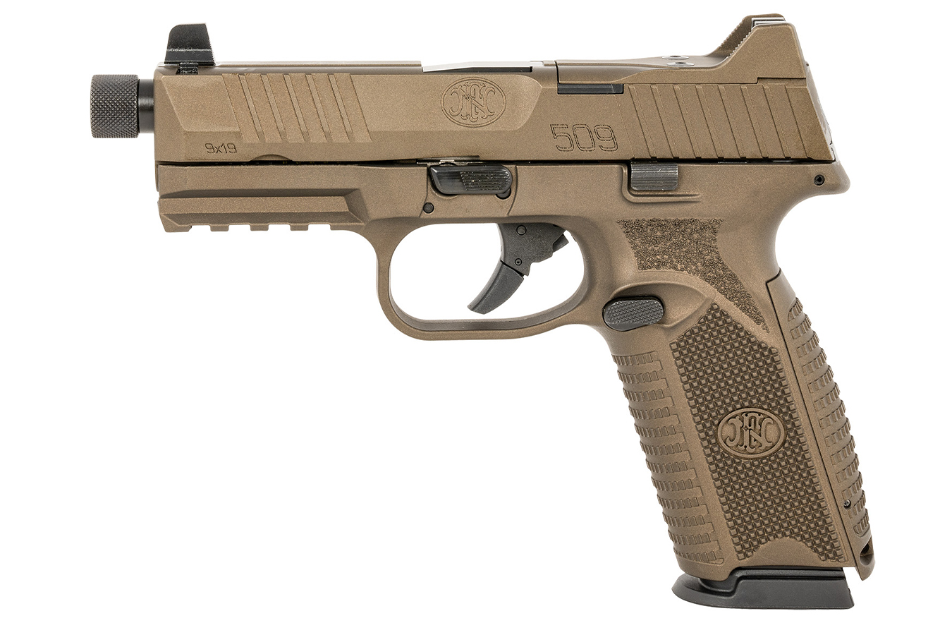 FNH 509 Tactical 9mm Optic Ready Pistol with Burnt Bronze Cerakote Finish and Five Total Magazines