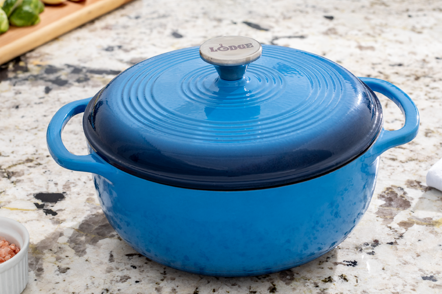 LODGE COOKWARE 4.5 Quart Blue Essential Enamel Cast Iron Dutch Oven