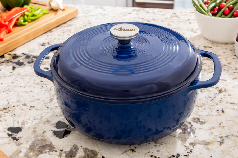 LODGE COOKWARE 6 Quart Indigo Essential Enamel Cast Iron Dutch Oven