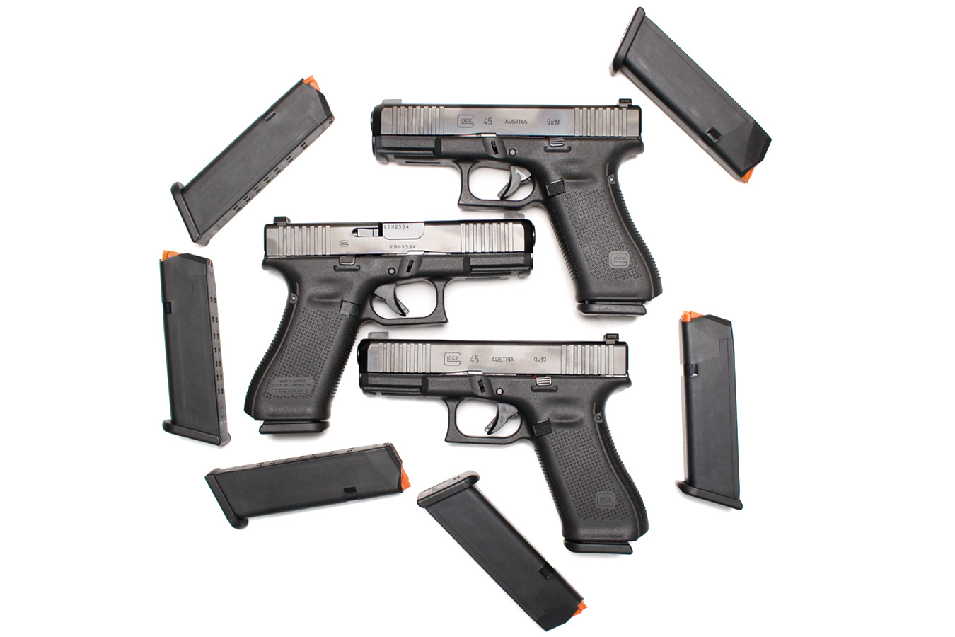 GLOCK 45 9mm New In Box Unissued Police Trade-in Pistols with AmeriGlo Night Sights