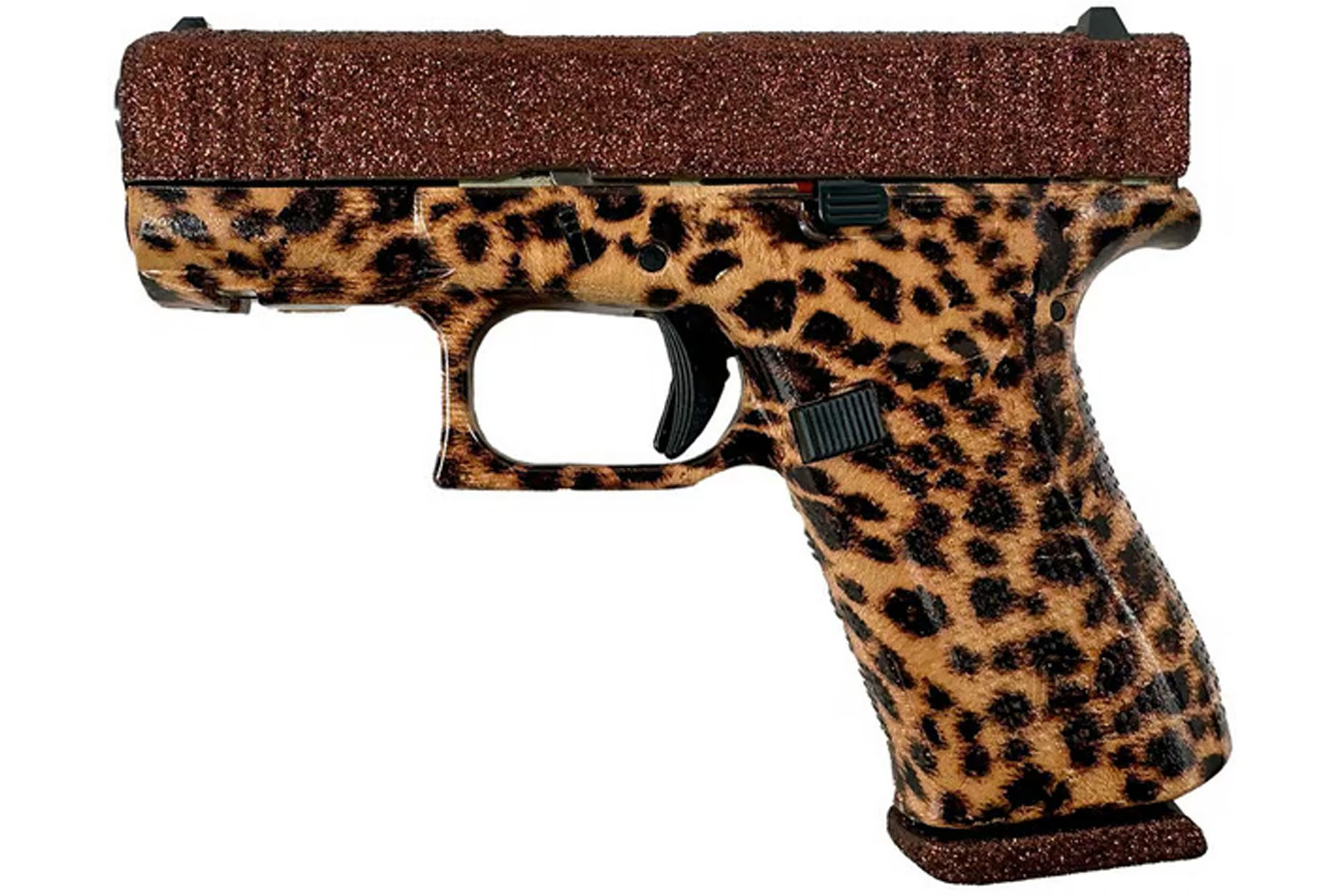 GLOCK 43X 9mm Pistol with Mocha Glitter Slide and Cheetah Frame