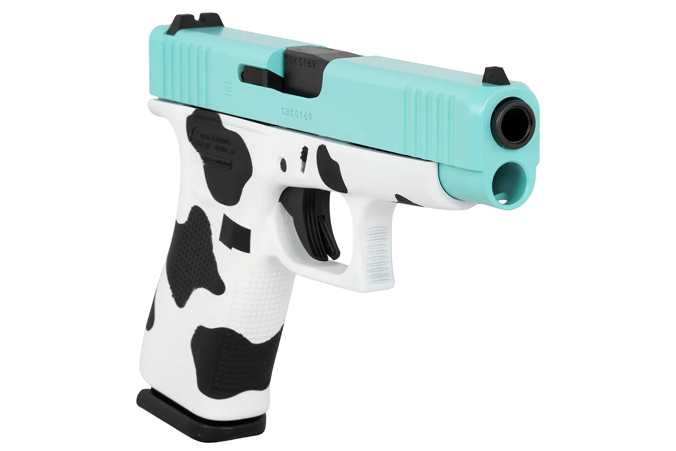 GLOCK 48 9mm Slim Compact PIstol with Cerakote Cow Frame and Blue Cerakote Slide