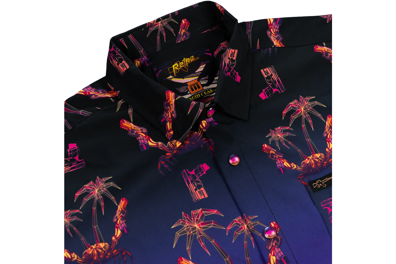 RETRO RIFLE Synth Crab Button Down (Pearl Snaps) Short Sleeve Shirt